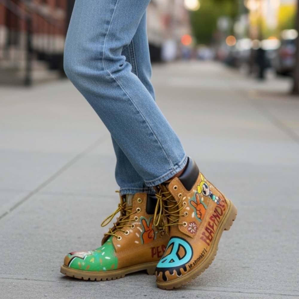 Women’s Size 10 TIMBERLAND Colorful Custom Boots with Art Design